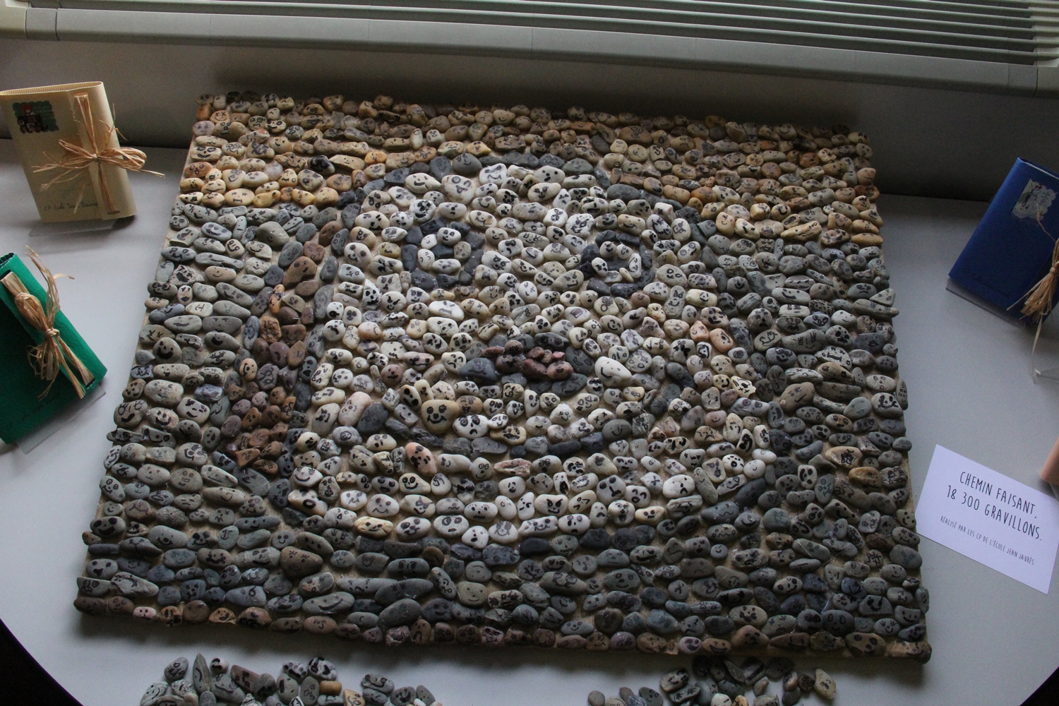 un visage composé de 18 300 cailloux