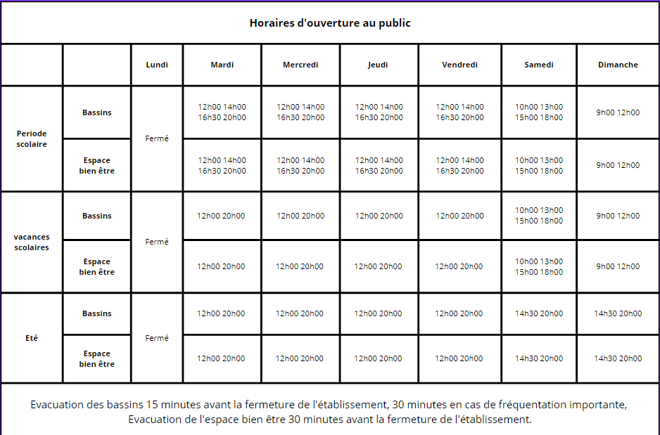 Horaires prévisionnels