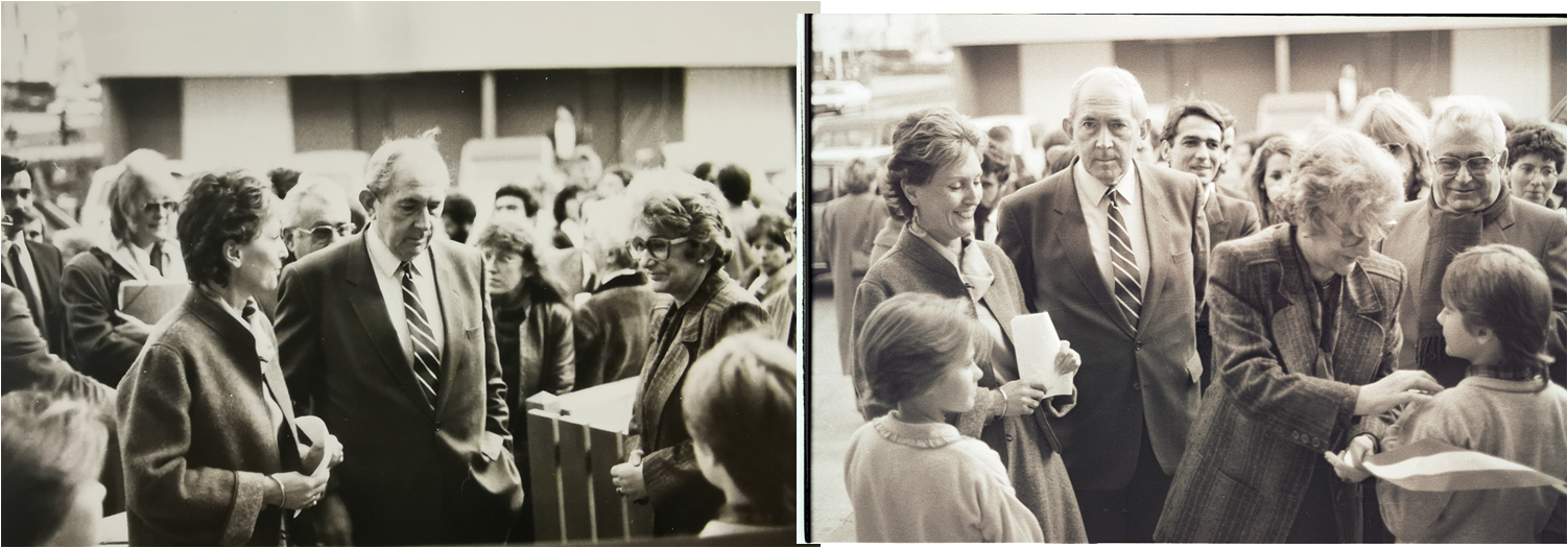 photos en noir et blanc de l'inauguration du premier foyer de l'APAFED à Cenon en 1985 par Yvette Roudy